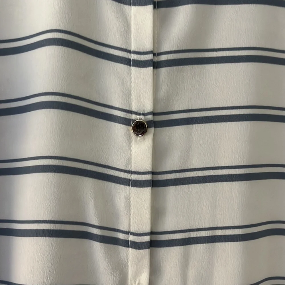 Ann Taylor long sleeved blouse. White with blue stripes and metal buttons. Sm